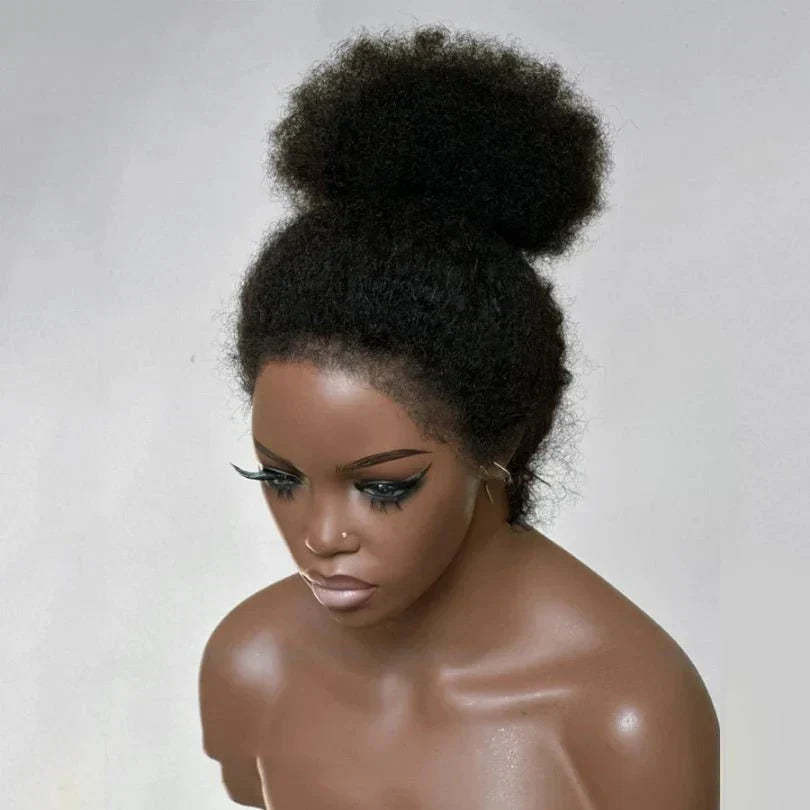 Afro Style Curly Human Hair Lace Front Wigs With Natural Hairline