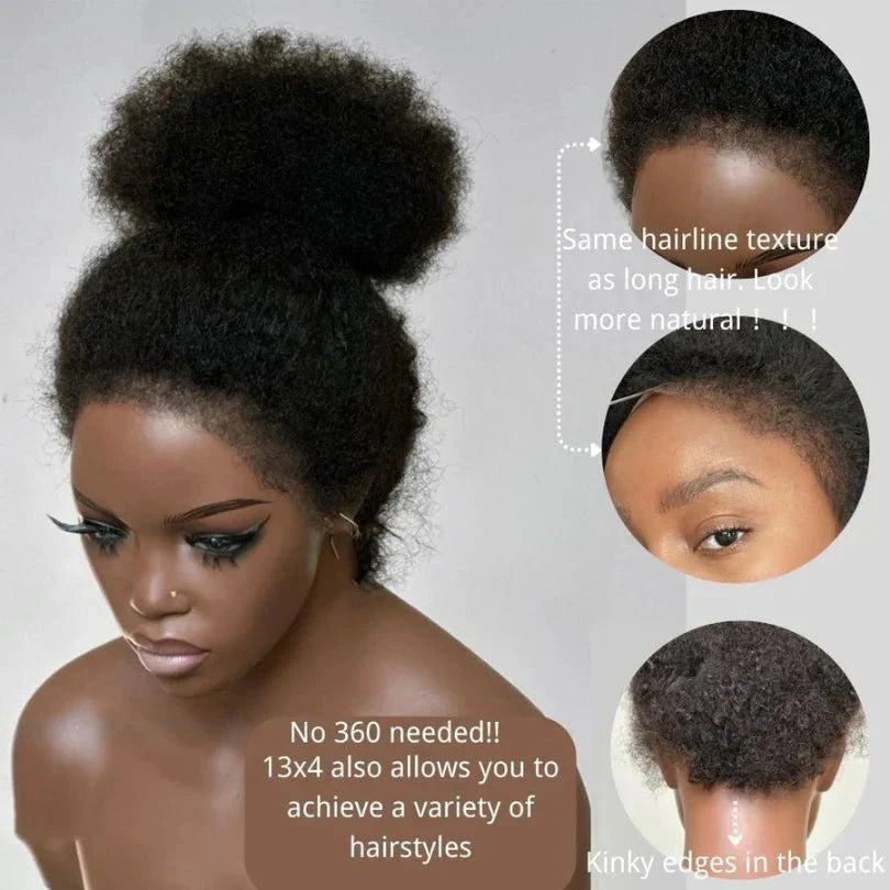 Afro Style Curly Human Hair Lace Front Wigs With Natural Hairline