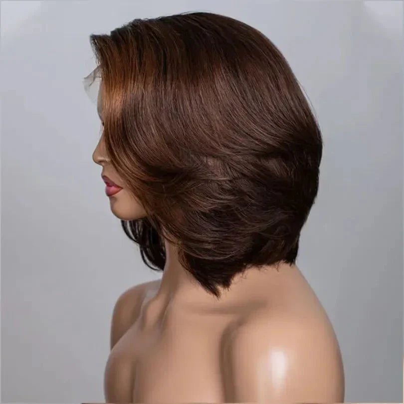 Brown Highlights Layered Cut Bob Wigs