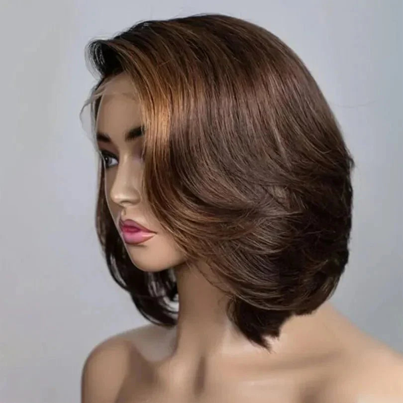 Brown Highlights Layered Cut Bob Wigs