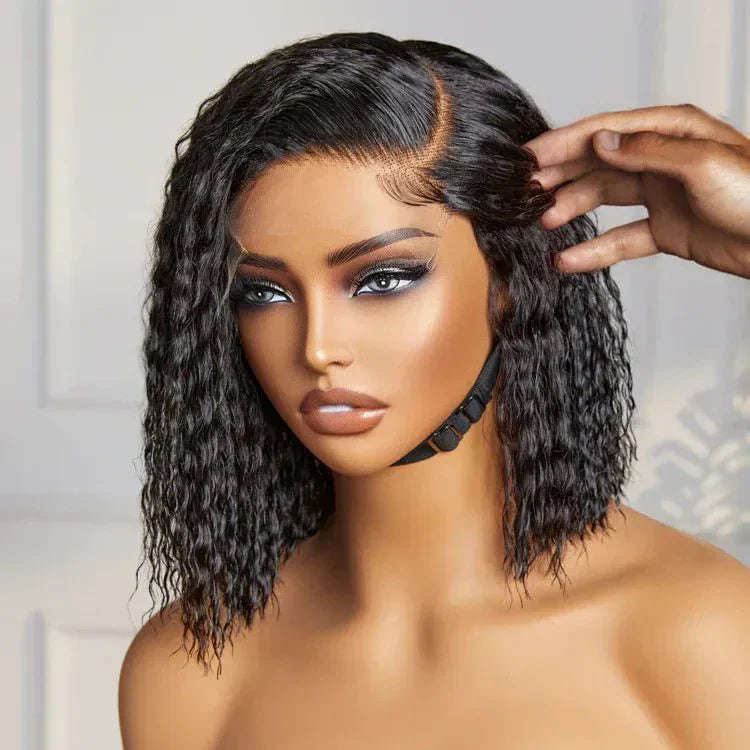 Chic Curly Bob Wigs Natural Black Human Hair