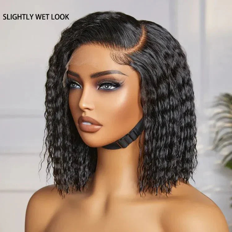 Chic Curly Bob Wigs Natural Black Human Hair