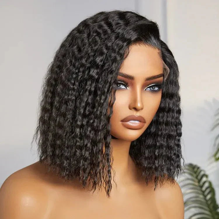 Chic Curly Bob Wigs Natural Black Human Hair