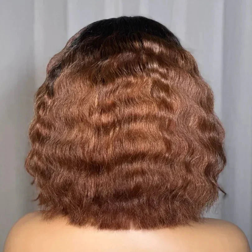 Chic Mid-part Lace Kinky Wave Wigs in Ombre Brown