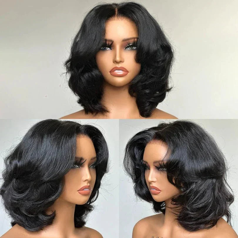 Elegant Layered Wavy Natural Black Wig for Women