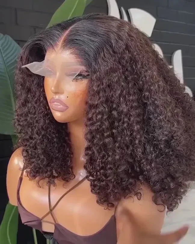 Girls' Ombre Brown Human Hair Mid-part Lace Front Curly Wigs