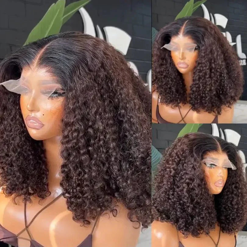 Girls' Ombre Brown Human Hair Mid-part Lace Front Curly Wigs
