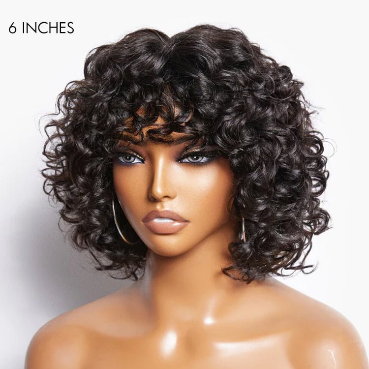 Short Cut Water Wave Wigs with Curly Bangs