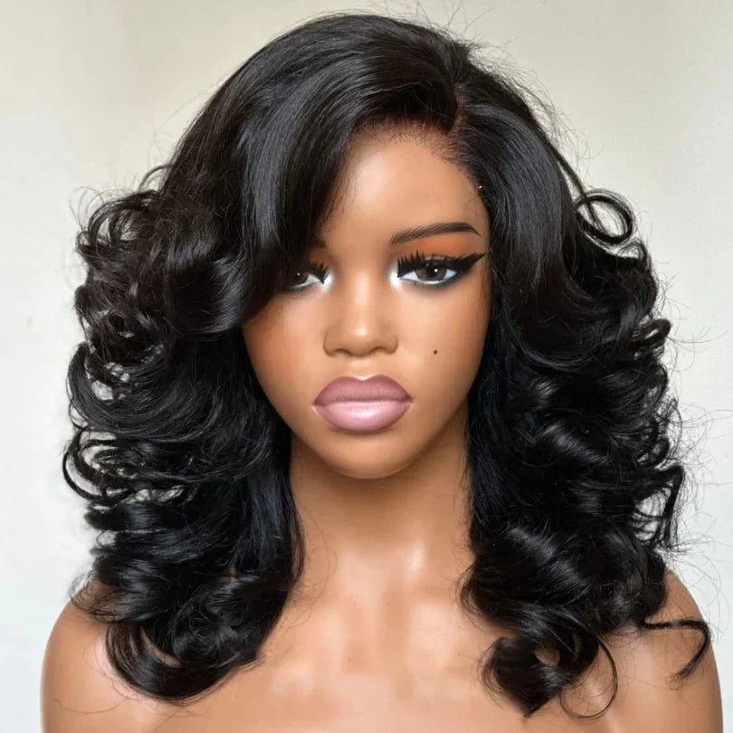 Shoulder Length Layered Wave Wig with Side Bangs