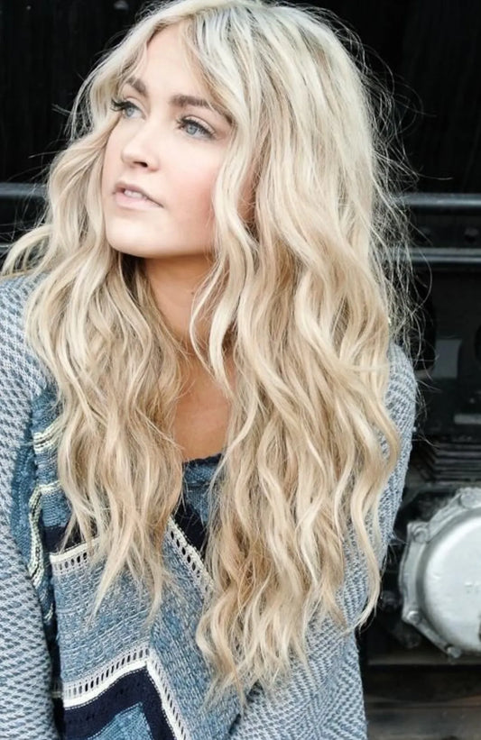 Elegant Long Wavy Blonde Front Lace  Wigs 22 Inches