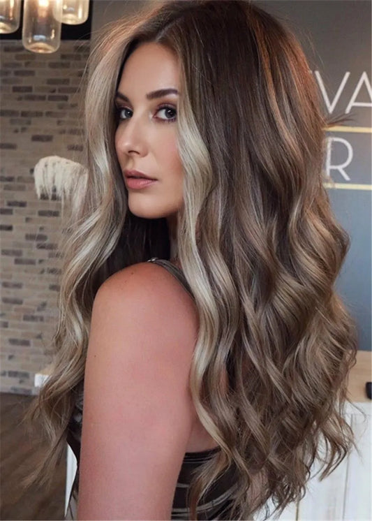 Long Hairstyle BalayageHairstyle Highlights Wavy Human Hair Wigs 30 Inches