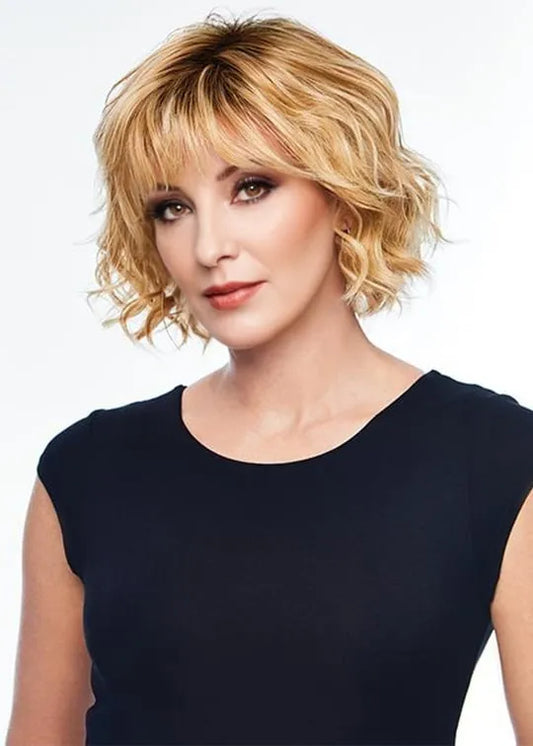 Women's Short Bob Hairstyles Spiraled Sweetly Waved Synthetic Hair Capless Wigs 10Inch