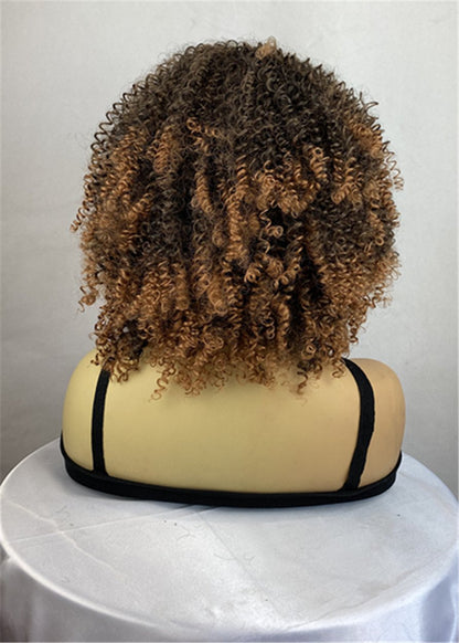 Brown Afro Women's Wig Synthetic Hair Capless Kinky Curly 14 Inches 130% Wigs
