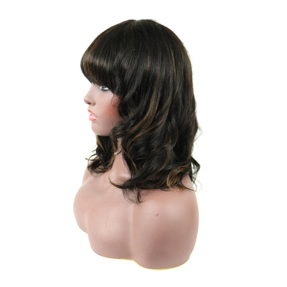 Beautiful Medium Natural Straight Mixed Dark Brown 100% Human Hair Capless Wig 14 Inches