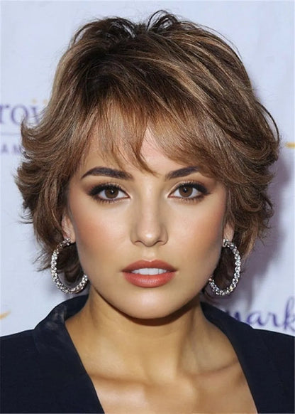 Pixie Cut Short Bob Human Hair Wavy Wigs 8 Inches