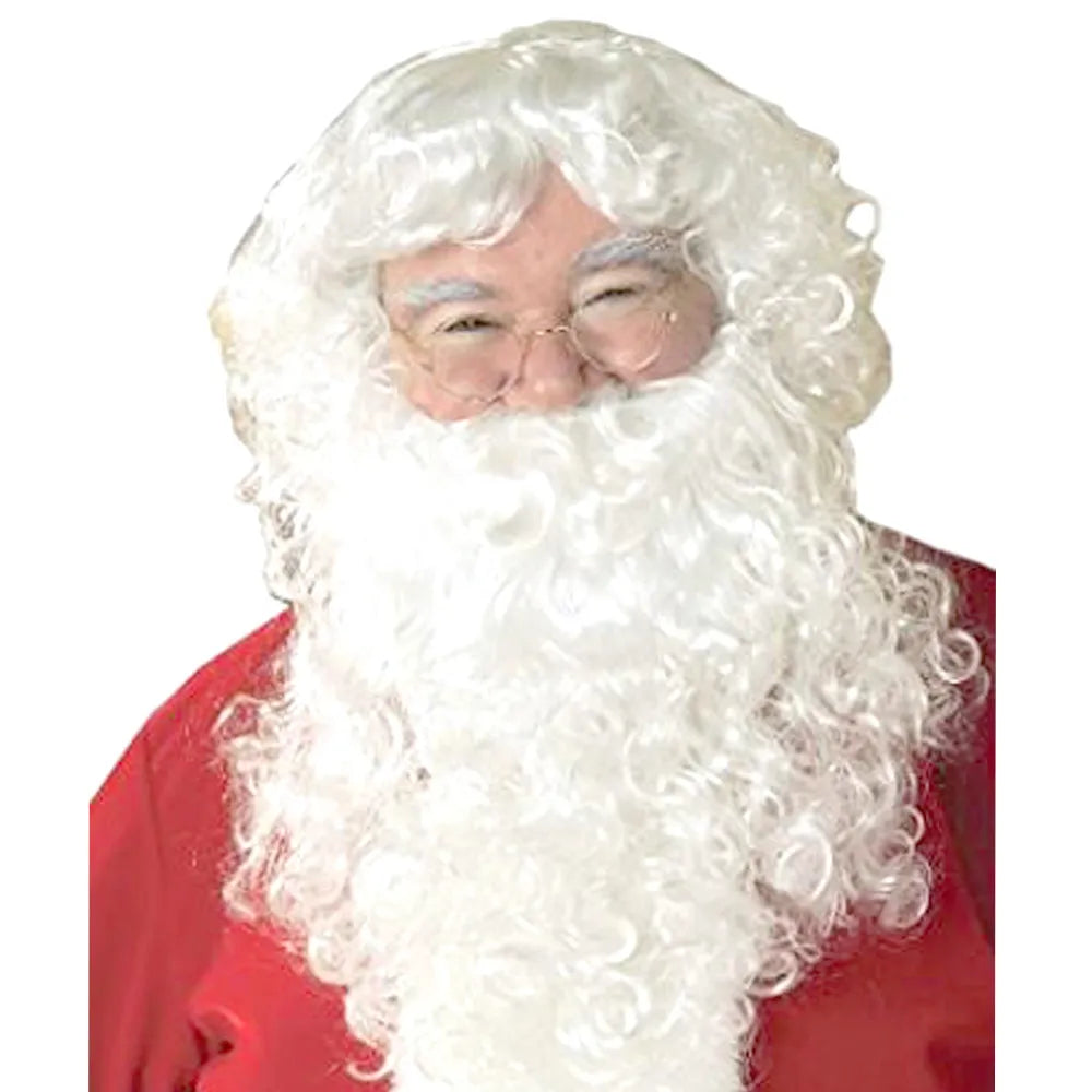 Santa White Synthetic Hair Curly Wigs With Beard Capless Wigs 12 Inches
