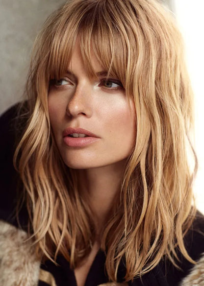 Natural Wave Ombre Blonde with Full Bangs 100 Human Hair 16 Inches