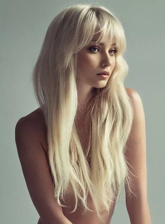 Long Loose Straight With Bangs 100% Human Hair Capless 24 Inches Wigs