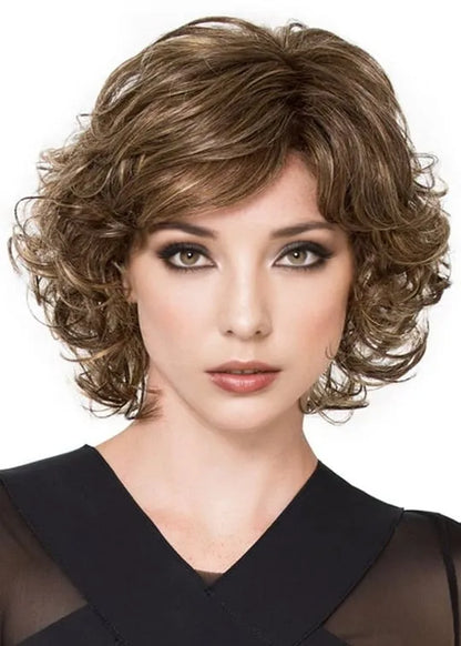 Sexy Women's Side Part Short Bob Curly Hairstyles Human Hair Lace Front Cap Wigs 14Inch