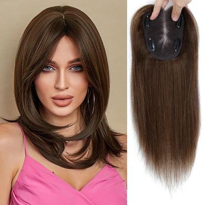 Hair Toppers for Women Real Human Hair 150% Density Clip In Topper Hairpieces 10 × 12CM Swiss Base Wiglet Top Hair Pieces for Women with Thinning Hair（12Inch,1B#）