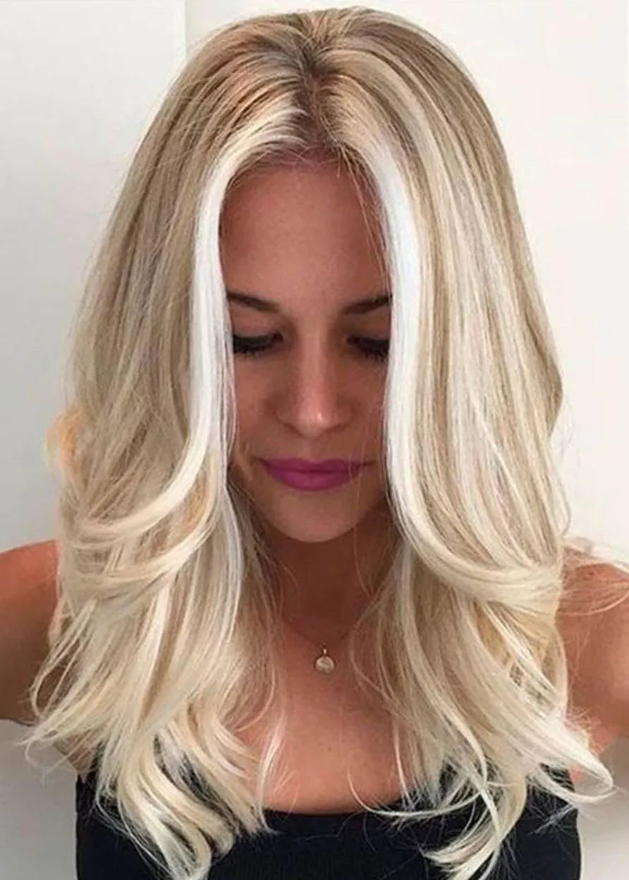 Women's Medium Hairstyles Middle Part Wavy Synthetic Hair Lace Front Wigs 22Inch
