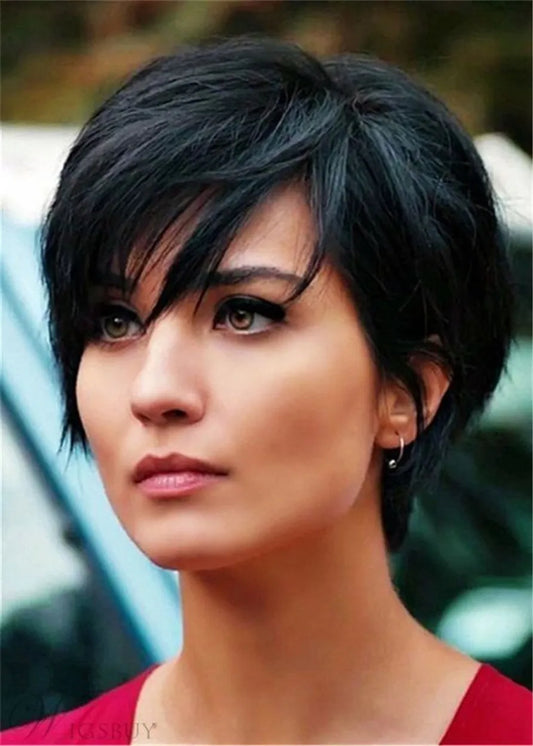 Boy Cut Short Human Hair Straight Full Lace Wig 8 Inches