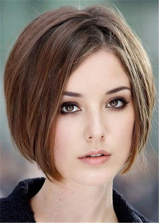 Short Bob Side Parted Human Hair Natural Straight Wig
