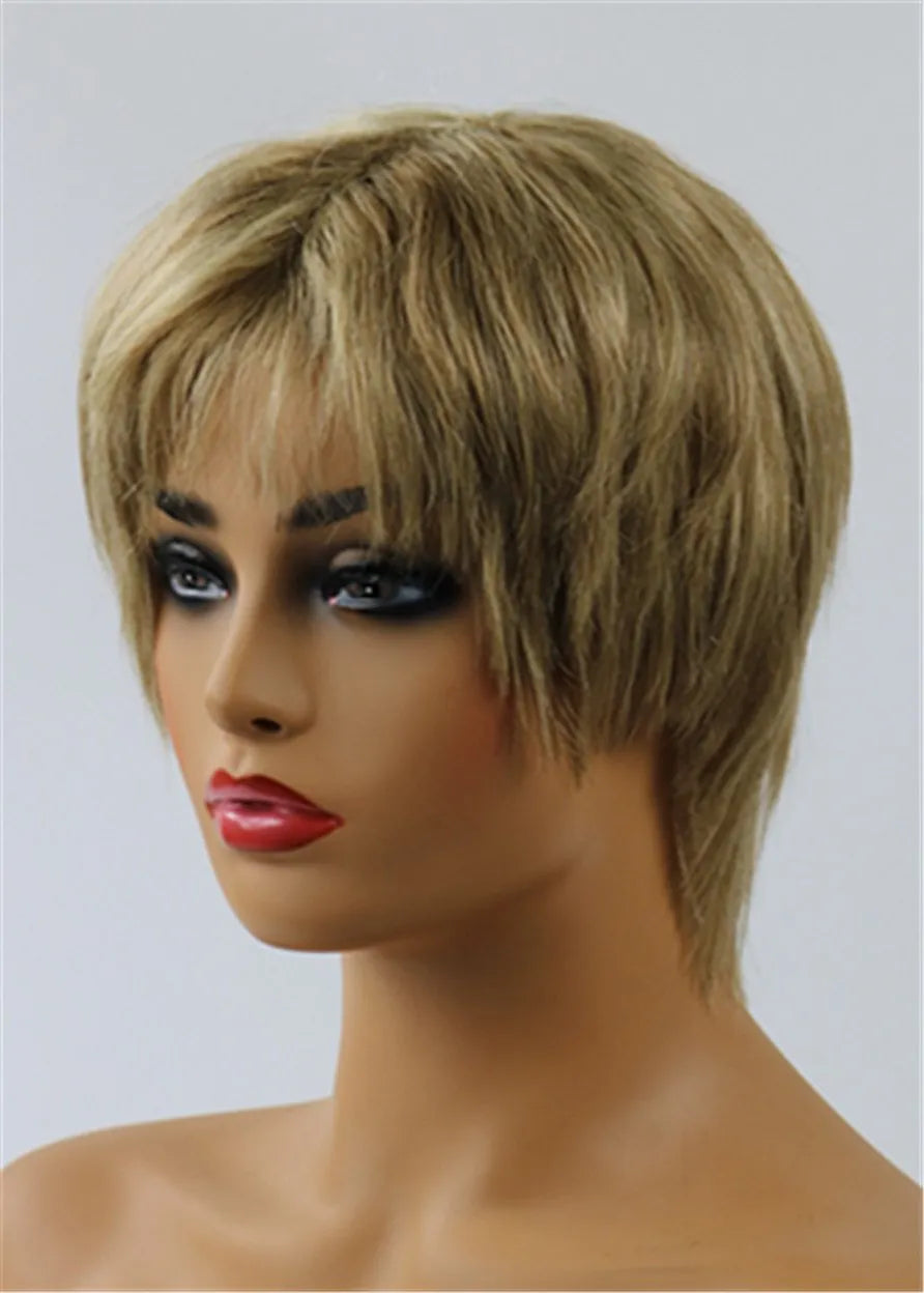 Latest Trend Short Layered Straight Lisa Rinna Hairstyle Capless Human Hair Wig 8 Inches