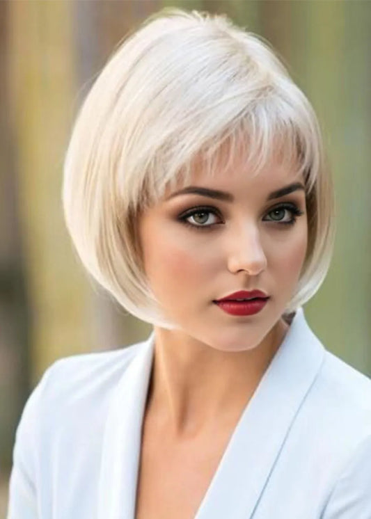 Women's 613 Short Bob Hairstyles Straight Synthetic Hair Wigs With Bangs Capless Wigs 10Inch