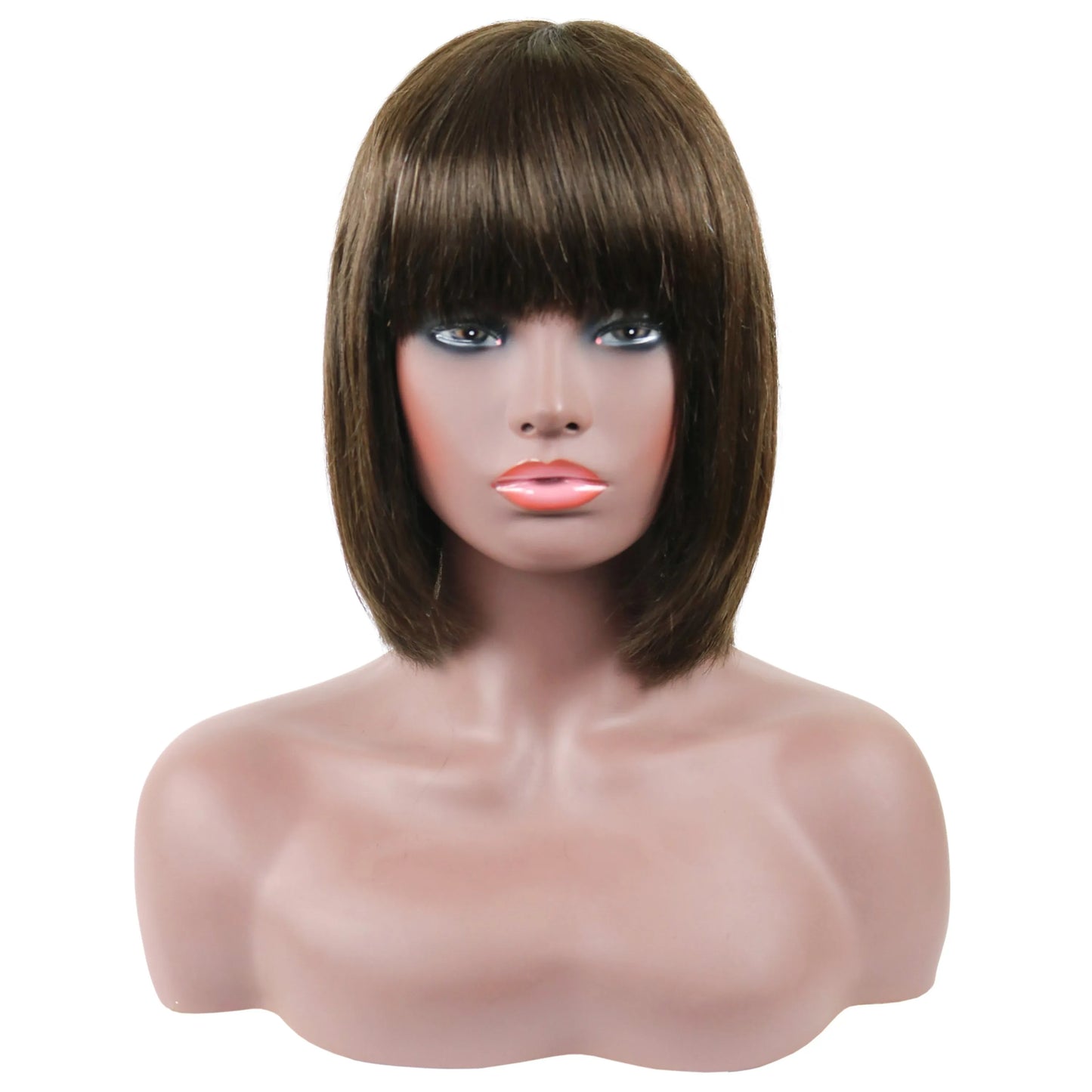 Short Straight Bob Wig 100% Human Hair With Full Bangs 10 Inches