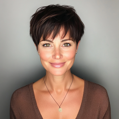 Human Hair Short Pixie Cut Wigs for Black/White Women Wavy Hair Wig with Bangs