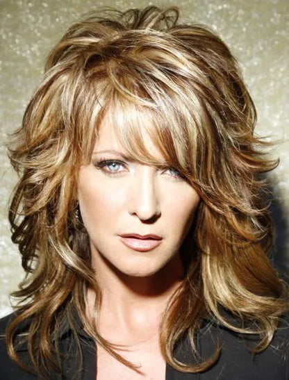 Long Layered Wavy Capless Wigs 100% Human Hair 14 Inches