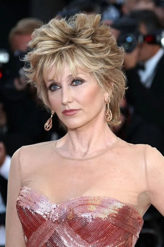Jane Fonda Mixed Colour Deluxe lovely Short Wavy 100% Real Human Hair Wig 8 Inches