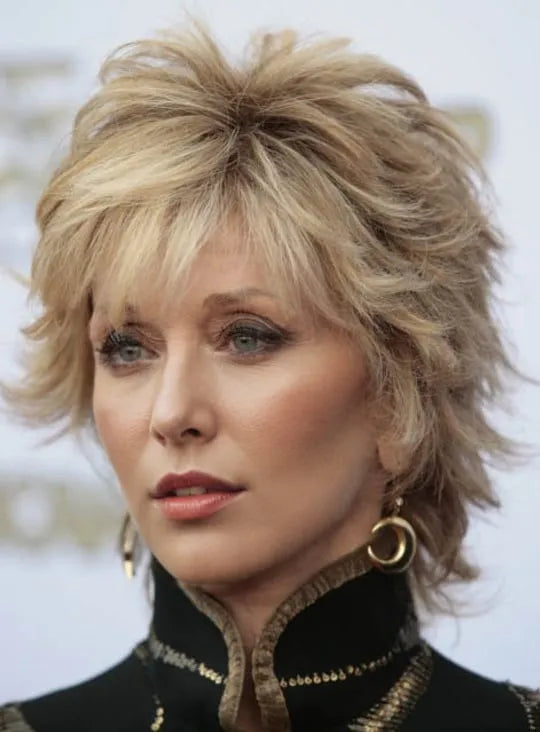 Jane Fonda Short Natrual Straight Layered Synthetic Hair Capless Wigs 8 Inches