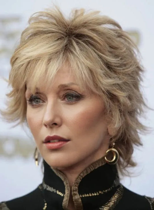 Jane Fonda Short Natrual Straight Layered Synthetic Hair Capless Wigs 8 Inches