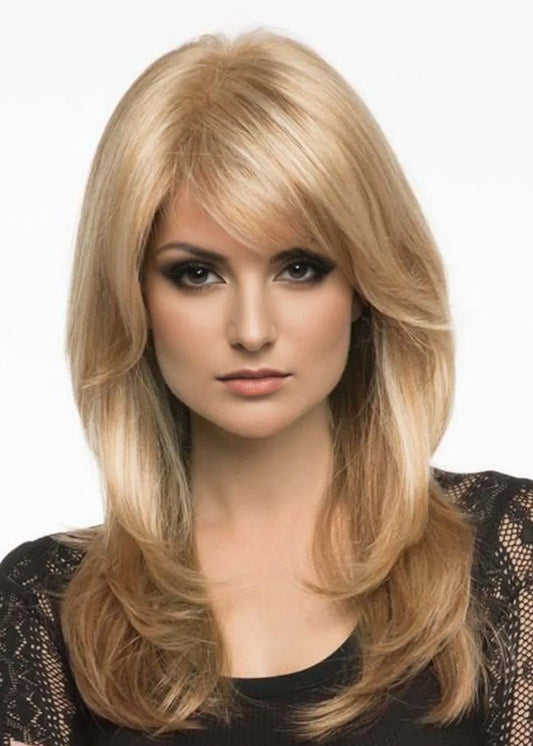 Sexy Women's Long Length Light Brown Blonde Body Wavy Synthetic Hair Capless Wigs 24Inch