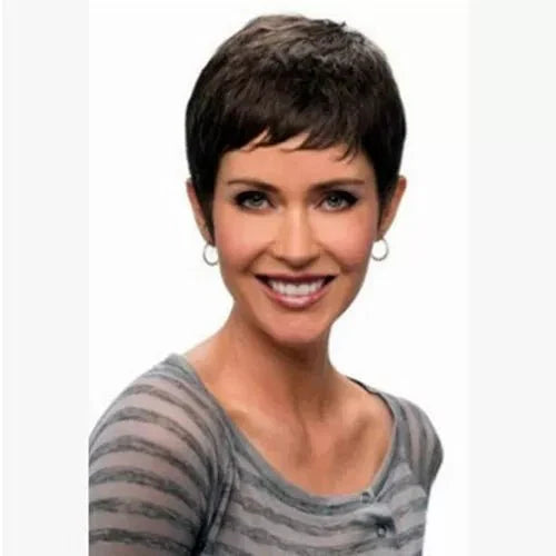 Human Hair Short Pixie Cut Wigs for Black/White Women Wavy Hair Wig with Bangs