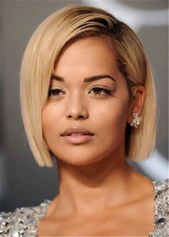 Short Bob Cut One Side Parted Human Hair Capless Wig