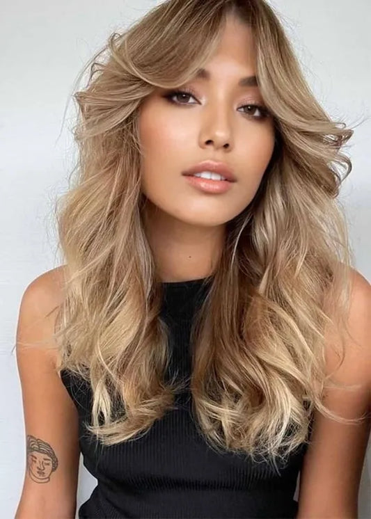 Women's Shaggy Hairstyles Long Layered Wavy Synthetic Hair Capless Wigs 22Inch