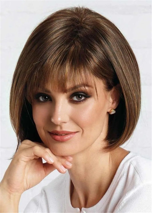 Short Bob Straight Human Hair With Bang Women Wig