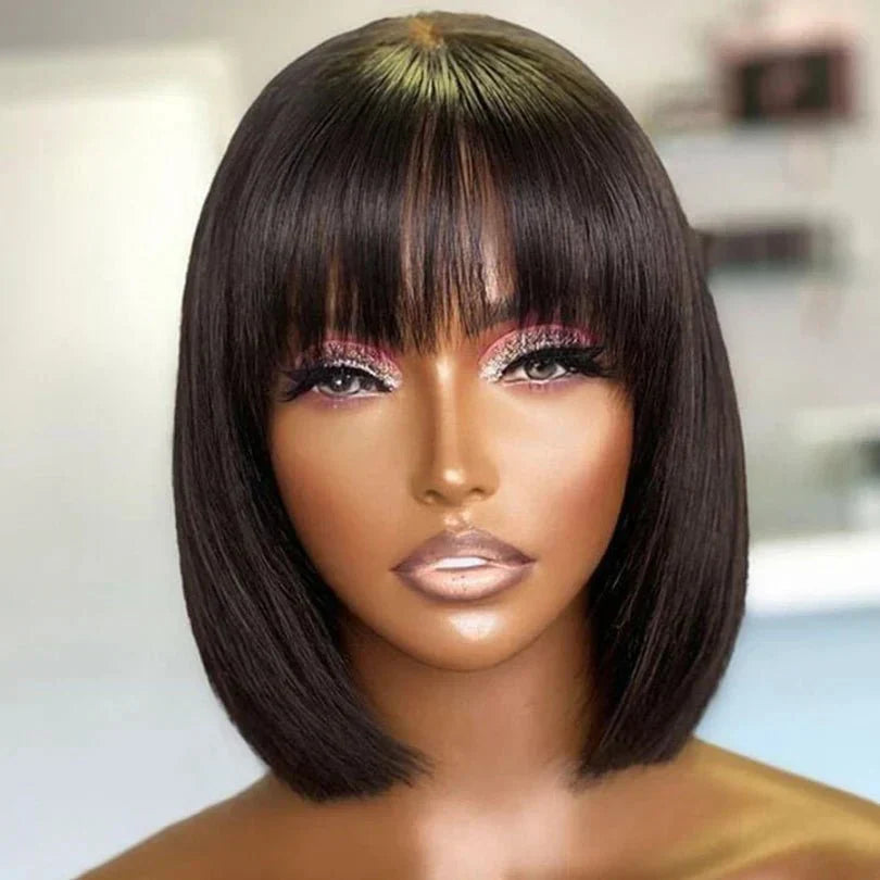 Affordable Short Straight Pre-Cut Wigs with Bangs