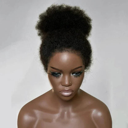 Afro Style Curly Human Hair Lace Front Wigs With Natural Hairline