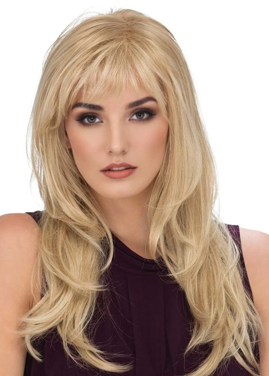 Women's Blonde Color Long Length Natural Straight Human Hair Capless Wigs 24Inch