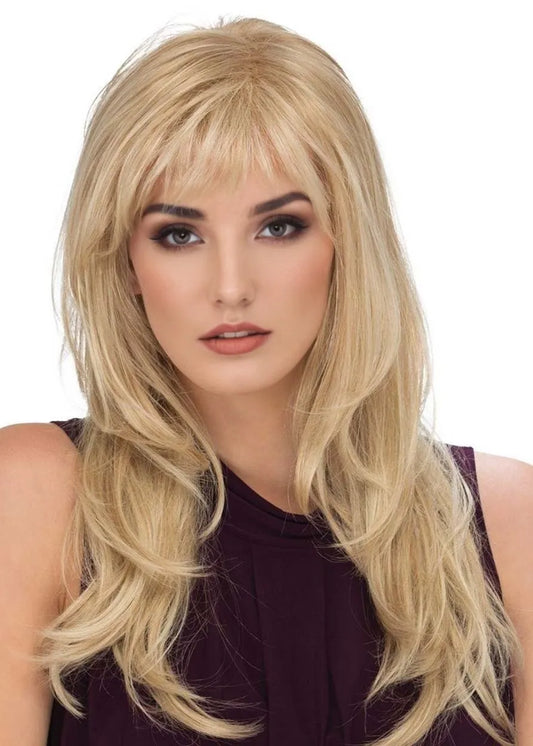 Women's Blonde Color Long Length Natural Straight Human Hair Capless Wigs 24Inch