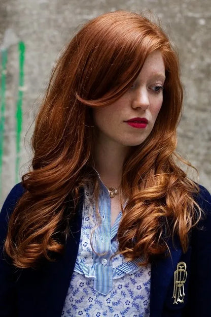 New Haircut 100% Human Hair Lace Wig 22 Inches Body Wavy Red Color