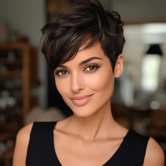Human Hair Short Pixie Cut Wigs for Black/White Women Wavy Hair Wig with Bangs