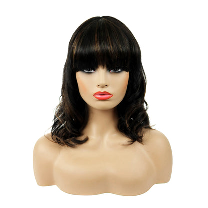 Beautiful Medium Natural Straight Mixed Dark Brown 100% Human Hair Capless Wig 14 Inches