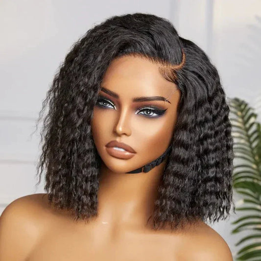 Chic Curly Bob Wigs Natural Black Human Hair