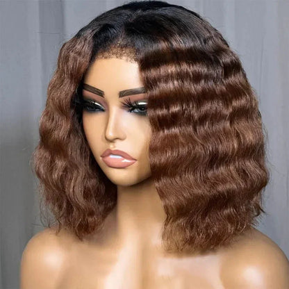 Chic Mid-part Lace Kinky Wave Wigs in Ombre Brown