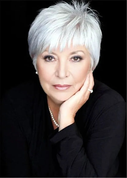 Pixie Haircuts For Older Women Natural Straight Human Hair Wigs 6Inches